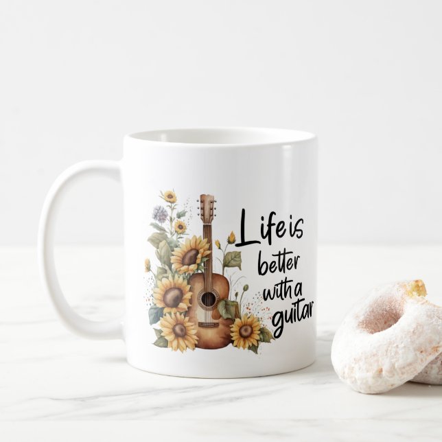 Customise Name Guitar With Sunflower Coffee Mug (With Donut)