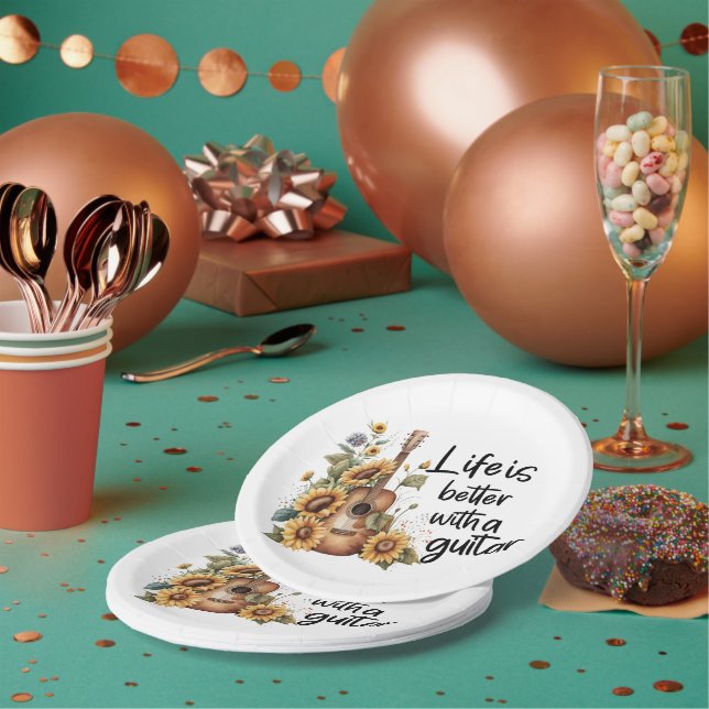 Customise Name Guitar With Sunflower Paper Plate (Multi)