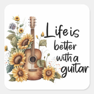 Customise Name Guitar With Sunflower Square Sticker