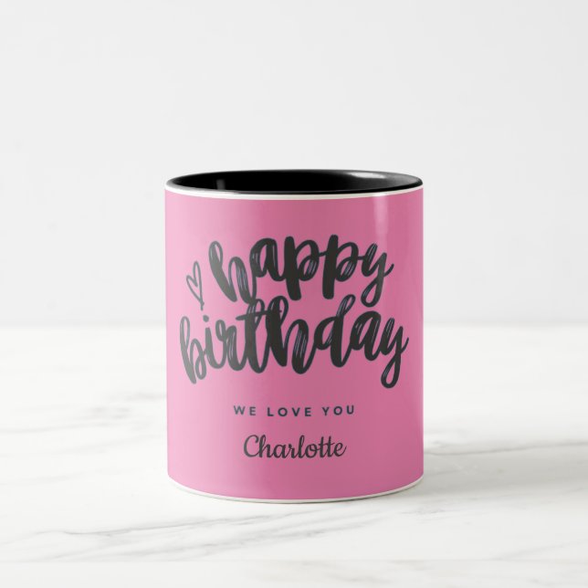customise name Happy birthday typography gift mugs (Center)