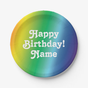 Customise Name, Happy Birthday white, pride lgbtq Paper Plate