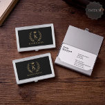 Customise Name & Initial Black White Gold Monogram Business Card Holder<br><div class="desc">Introducing our Customise Name & Initial Black White Gold Monogram collection – a bespoke fusion of sophistication and personalisation. Tailored for those who appreciate unique details, this collection allows you to add your name and initials to a timeless black and white palette, elegantly accented with gold monogramming. Whether you're looking...</div>