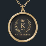 Customise Name & Initial Black White Gold Monogram Gold Plated Necklace<br><div class="desc">Introducing our Customise Name & Initial Black White Gold Monogram collection – a bespoke fusion of sophistication and personalisation. Tailored for those who appreciate unique details, this collection allows you to add your name and initials to a timeless black and white palette, elegantly accented with gold monogramming. Whether you're looking...</div>