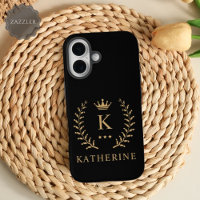 Customise Name & Initial Black White Gold Monogram