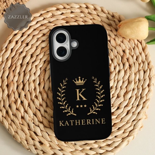 Customise Name & Initial Black White Gold Monogram iPhone Case (Customize Name & Initial Black White Gold Monogram Case-Mate iPhone Case)