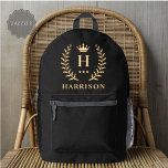 Customise Name & Initial Black White Gold Monogram Printed Backpack<br><div class="desc">Introducing our Customise Name & Initial Black White Gold Monogram collection – a bespoke fusion of sophistication and personalisation. Tailored for those who appreciate unique details, this collection allows you to add your name and initials to a timeless black and white palette, elegantly accented with gold monogramming. Whether you're looking...</div>