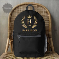 Customise Name & Initial Black White Gold Monogram