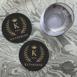 Customise Name & Initial Black White Gold Monogram Round Paper Coaster<br><div class="desc">Introducing our Customise Name & Initial Black White Gold Monogram collection – a bespoke fusion of sophistication and personalisation. Tailored for those who appreciate unique details, this collection allows you to add your name and initials to a timeless black and white palette, elegantly accented with gold monogramming. Whether you're looking...</div>