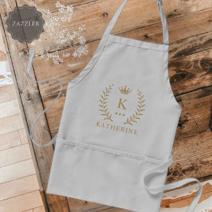 Customise Name & Initial Black White Gold Monogram Standard Apron