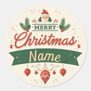 Customise Name Merry Christmas  Classic Round Sticker