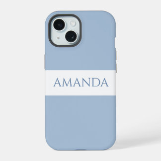 Customise Name Minimal Dusky Blue iPhone 15 Case