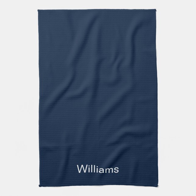 Customise name minimalist navy blue white tea towel (Vertical)