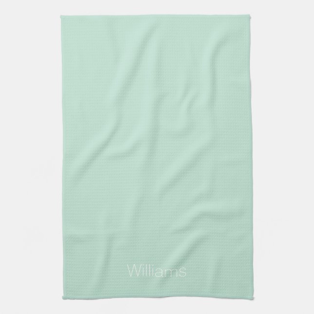 Customise name minimalist seafoam green white tea towel (Vertical)