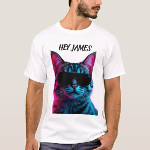 Customise name neon cat design t shirt