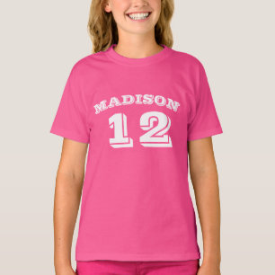 Customise name, number pink white T-Shirt