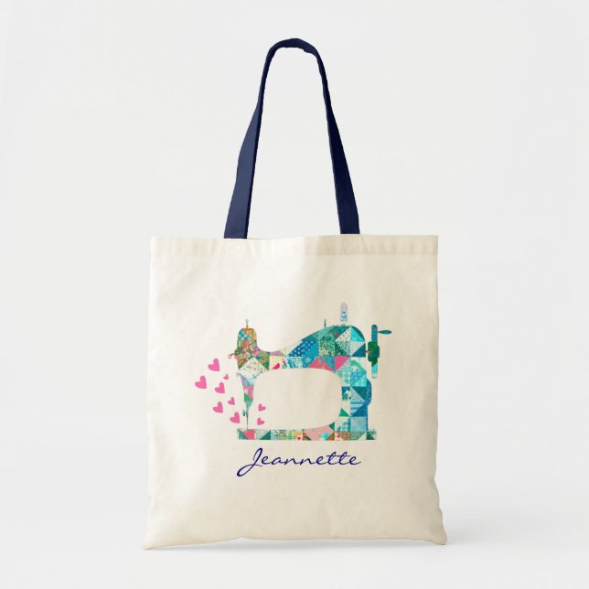 Customise Name Quilting Sewing Machine Tote Bag (Front)
