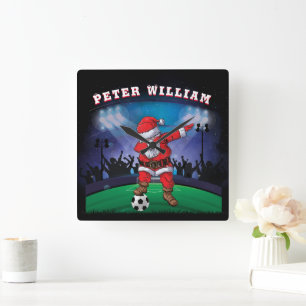 Customise Name Santa Christmas Soccer Square Wall Clock