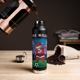 Customise Name Santa Christmas Soccer  Water Bottle