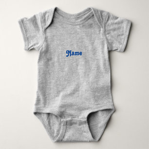 Customise name, text blue letters grey baby bodysuit