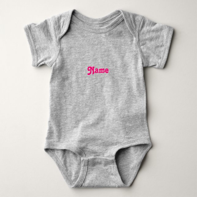 Customise name, text hot pink fuchsia grey baby bodysuit (Front)
