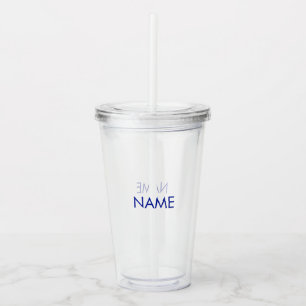 Customise name, text minimalist cobalt blue clear acrylic tumbler