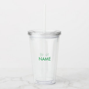 Customise name, text minimalist green clear acrylic tumbler