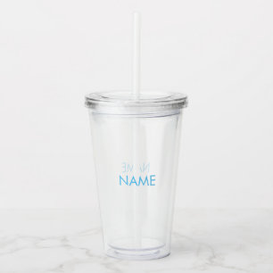 Customise name, text minimalist light blue clear acrylic tumbler