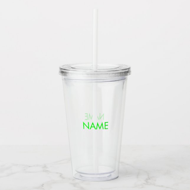 Customise name, text minimalist neon green clear acrylic tumbler (Front)
