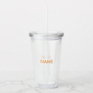 Customise name, text minimalist orange clear acrylic tumbler