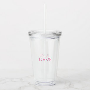 Customise name, text minimalist pink clear acrylic tumbler