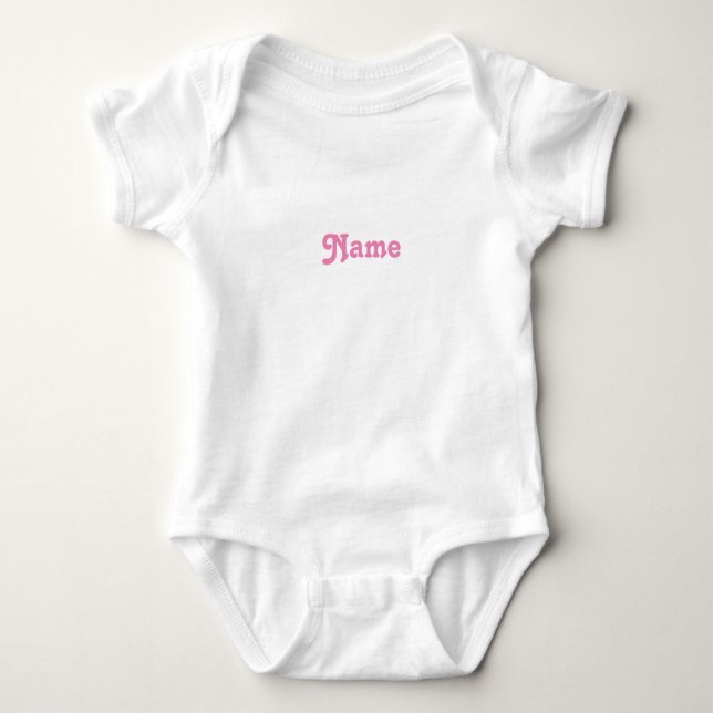 Customise name, text pink letters grey baby bodysuit (Front)