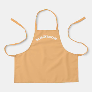 Customise name, text white curved letters orange apron