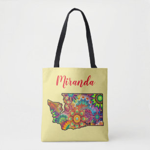Customise Name Washington State Outline Mandala Tote Bag