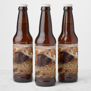 Customise Native American Buffalo Hunt Detailed Beer Bottle Label