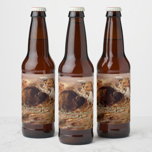 Customise Native American Buffalo Hunt Detailed Beer Bottle Label (Bottles)