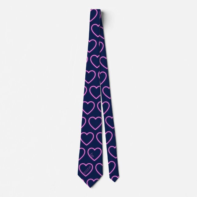 Customise Navy Blue and Neon Pink Heart Party Tie (Front)