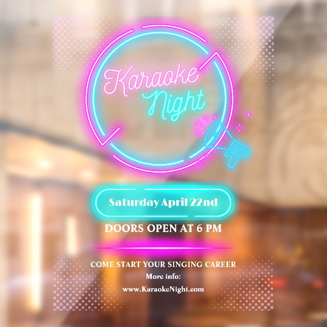 Customise Neon Karaoke Night Large Window Cling (Sheet 2)