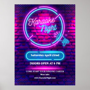 Customise Neon Karaoke Night Large Window  Poster