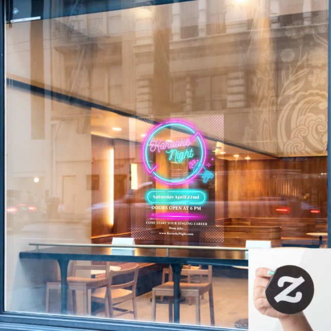 Customise Neon Karaoke Night Medium Size Window Cling (Cafe Window)