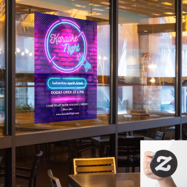Customise Neon Karaoke Night Medium Size Window Cling (Restaurant Window)