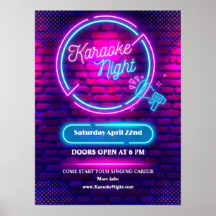 Customise Neon Karaoke Night Small Size Poster