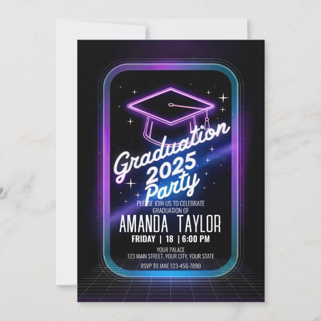Customise Neon Purple Dinner Graduation Futuristic Invitation (Front)