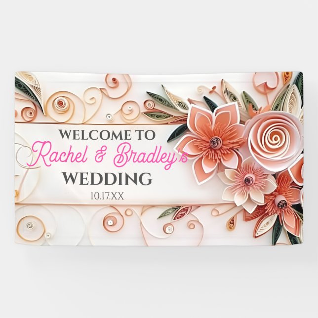 Customise Neutral Floral Wedding Modern Frame Banner (Horizontal)