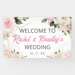 Customise Neutral Wedding Modern Rose Gold Frame Banner