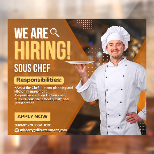 Customise Now Hiring Sous Chef Restaurant Window Cling