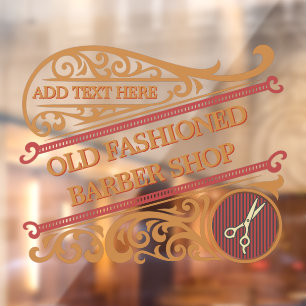 Customise Old Fashioned Barber Shop Gold Burgundy Window Cling