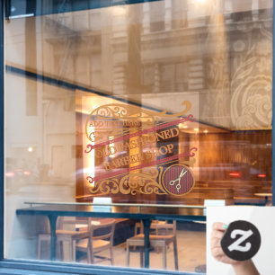 Customise Old Fashioned Barber Shop Gold Burgundy Window Cling