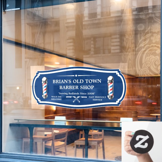 Customise Old Fashioned Barbershop Poles Front Window Cling (Cafe Window)