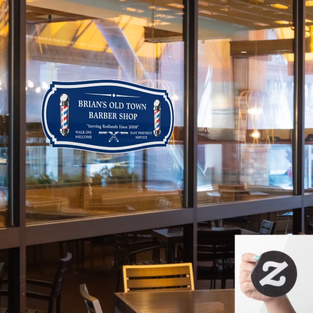 Customise Old Fashioned Barbershop Poles Front Window Cling (Restaurant Window)
