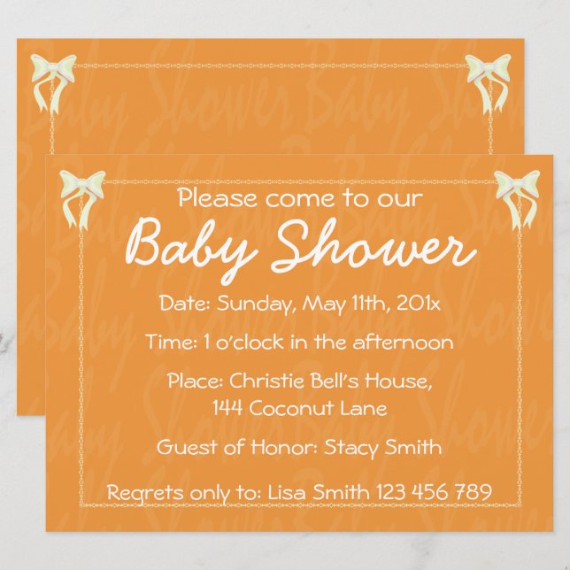 Customise Orange Baby shower invitation (Front/Back)